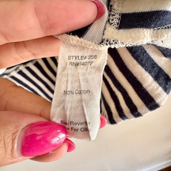 Cabi Blue + White Bengal Stripe Asymmetrical Long Sleeve Tee - Small - Picture 4 of 7